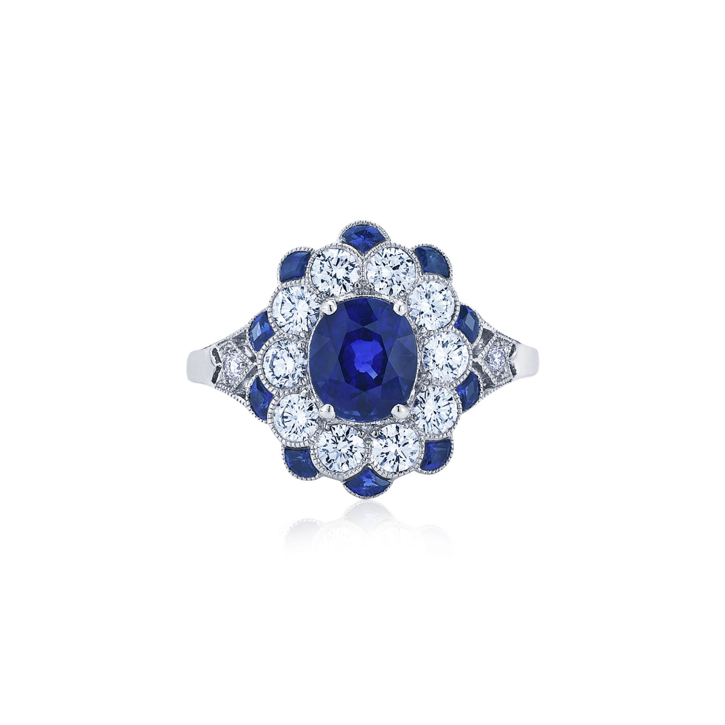 Kwiat Vintage Sapphire & Diamond Scalloped Cluster Ring in 18K White