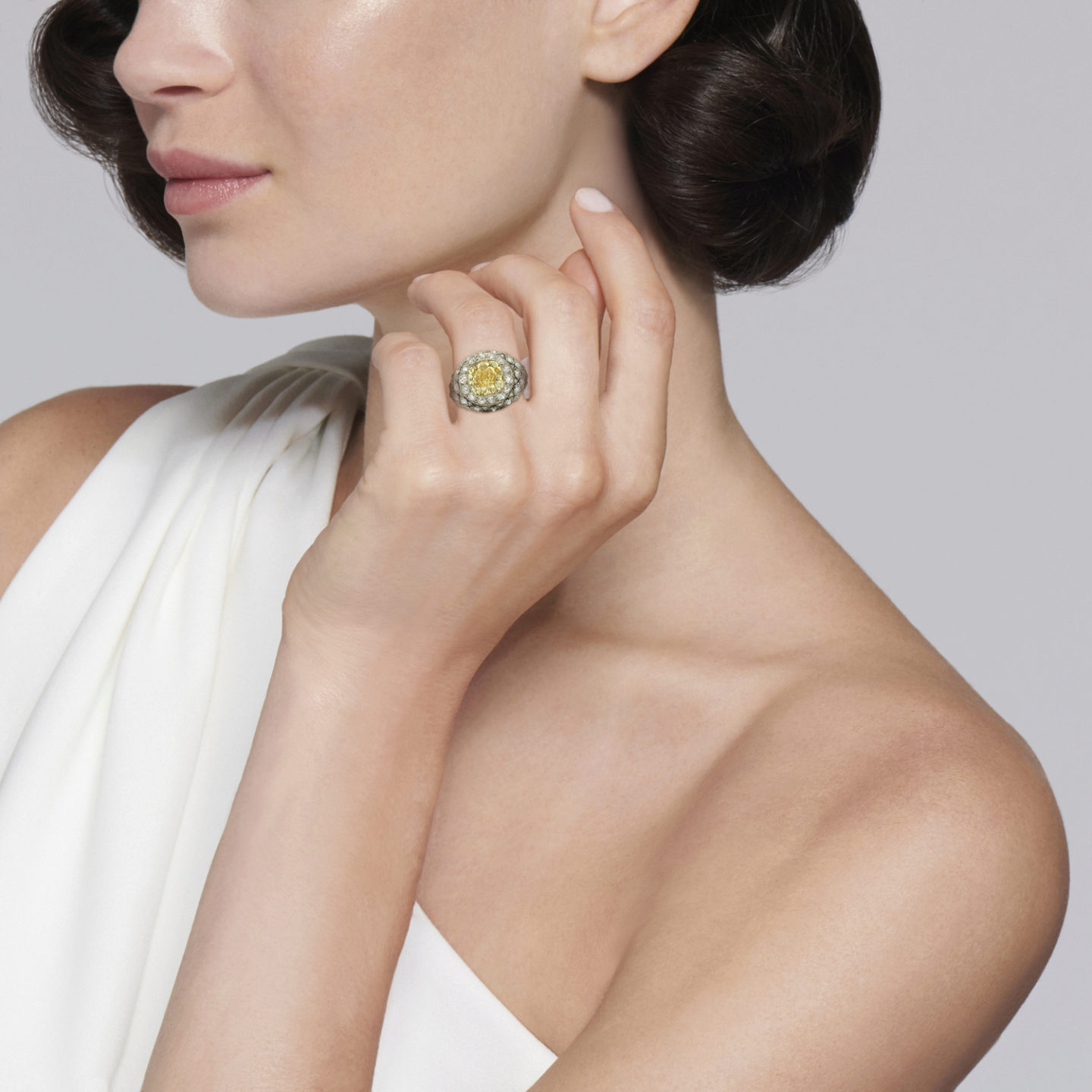 Art Deco Fancy Vivid Yellow Diamond Ring by JE Caldwell Fred Leighton